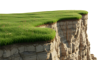 3D transparent cliff terrain icon with grassy top and rocky vertical drop