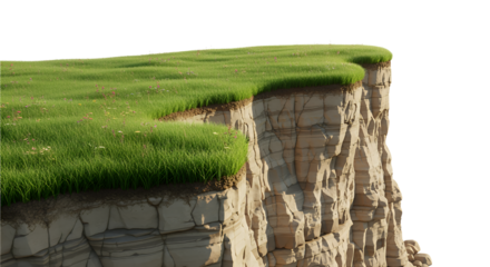 3D transparent cliff terrain icon with grassy top and rocky vertical drop