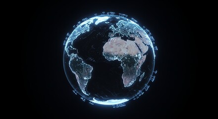 Digital Globe of Earth Highlighting Africa and Europe with Futuristic Technology Elements