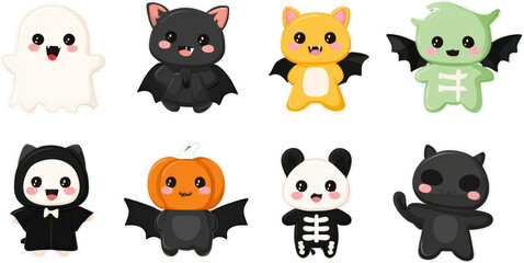 Fototapeta premium Happy halloween cute cartoon character animal set for holiday celebration