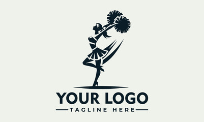 Fototapeta premium Dynamic silhouette of a majorette gracefully twirling pom-poms, a logo design.