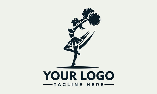 Dynamic silhouette of a majorette gracefully twirling pom-poms, a logo design.