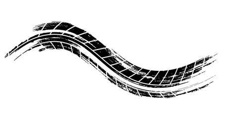 Grunge tire track, wheel braking marks. Truck, car or motorcycle tread pattern silhouette. Auto race,