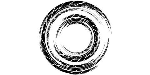 Grunge tire track, wheel braking marks. Truck, car or motorcycle tread pattern silhouette. Auto race,