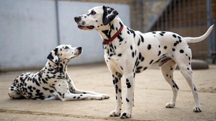 Great Dane puppy and Jack Russell Terrier standing together in white background portrait