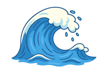 Big ocean wave cartoon vector illustration. Sea water splash with foam and drops. Isolated design element. Surf, tide, storm, nature, summer, tsunami, aqua concept.