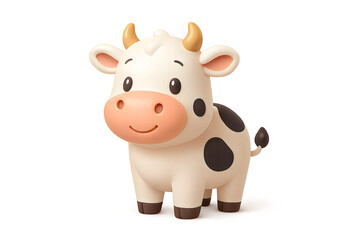 cute 3D cartoon cow illustration on isolated background