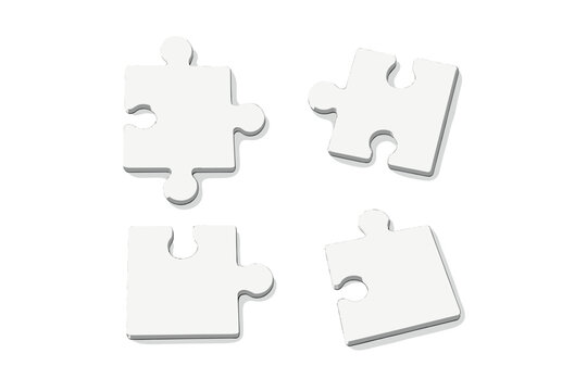 Jigsaw puzzle 3d vector pieces. Business metaphor for teamwork, connection, problem-solving. Concept for strategy, partnership, solutions. Blank white mockup template.