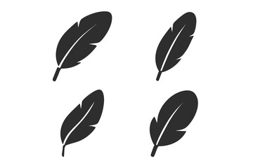 Feather flat icon set. Vector illustration of black bird feathers. Quill silhouette symbol for logo design. Lightweight and soft plume element. Ancient writing concept.