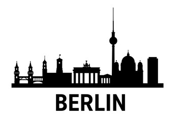 Berlin city skyline silhouette vector icon. Germany cityscape graphic with famous landmarks. Travel to Europe concept. Black architecture illustration on white background.