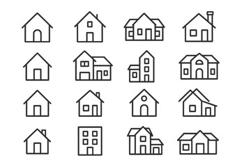 House icons set. Real estate building and home collection. Outline property symbols for web design. Architecture residential linear pictogram bundle. Vector graphic.