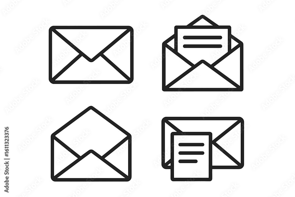 Fototapete mail envelope icon set with open and closed letters. vector line art for communication, email, and m