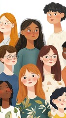 Diverse Group of Young Women with Various Hairstyles and Expressions