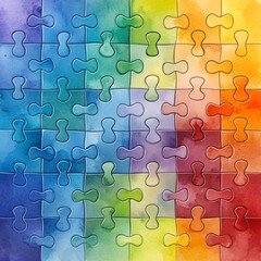 Colorful Watercolor Puzzle Background with Vibrant Gradient Shades