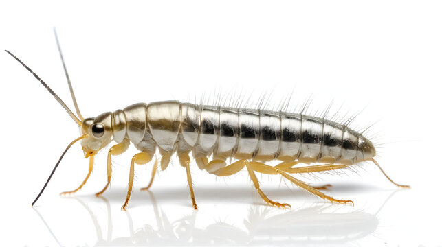 Silverfish, Lepisma saccharina, macro photo on white background