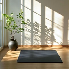 Calming Indoor Space with Natural Light, Plant, and Yoga Mat