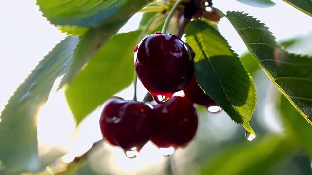 Fresh cherries on the branches  Cherry plums