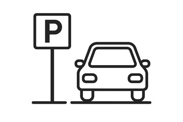 Car parking icon. Park sign symbol. Vehicle transport lot area. Public traffic zone. Automobile road pictogram. Line outline vector illustration for web, app design.