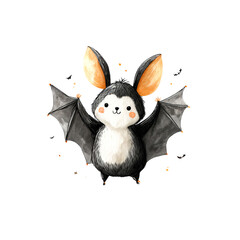 Cute Halloween Bat Clipart Set – Adorable Watercolor Cartoon Bats with Autumn Elements PNG – Spooky Kawaii Flying Bats with Stars and Moon, Transparent Background for Stickers & Sublimation