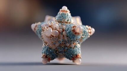Decorative Star Ornament with Blue White and Gold Beads and Pearls for Holiday Decoration