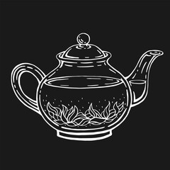 Teapot, karkade tea. Hand drawn vector illustration in outline style.