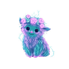 Cute Glowing Forest Creature PNG Set – Fantasy Neon Animals with Floral Crowns and Bioluminescent Fur – Magical Cartoon Clipart with Transparent Background for Stickers, Prints and Digital Projects
