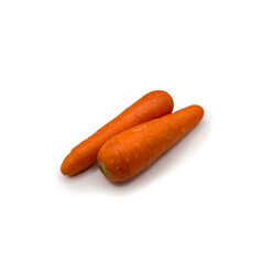 Fresh Carrot isolated on white background. Two carrots with green leaves. With clipping path. Full depth of field. pile of fresh carrots. High resolution food or salad item image.