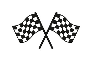 Crossed checkered racing flag icon. Finish and start line symbol for motor sport. Car, motorbike competition. Chequered flag for speed rally. Vector illustration sign.