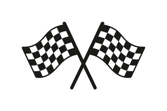 Crossed checkered racing flag icon. Finish and start line symbol for motor sport. Car, motorbike competition. Chequered flag for speed rally. Vector illustration sign.