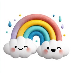 Fototapeta premium Cheerful Clouds with Rainbow and Raindrops for Kids' Decor
