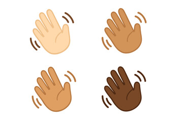 Fototapeta premium Waving Hand Emoji Icons Set in Multiple Skin Tones, Greeting, Attention, Friendly Hello, Vector Illustration, Isolated Transparent Background, Multicultural Symbol, Diversity Communication Concept