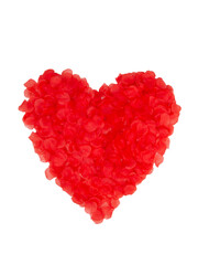Heart of red rose petals on white background, love concept