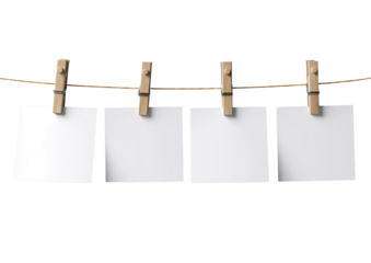 4 white sticky notes with a clip isolated on a transparent background