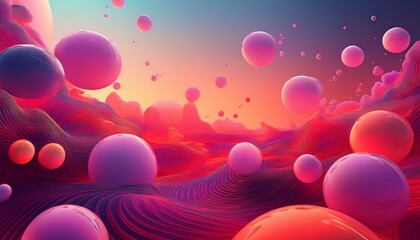 soft glowing blobs and gradient spheres floating in a vibrant pink and red atmosphere