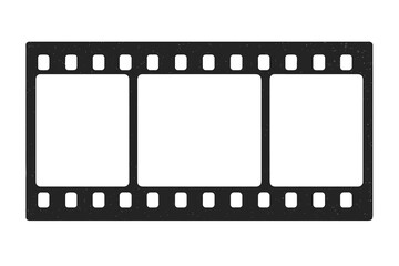 Film strip frame template with empty slots. Retro cinema tape with grunge grain texture. Old movie negative border for photo. Vintage nostalgic vector illustration.