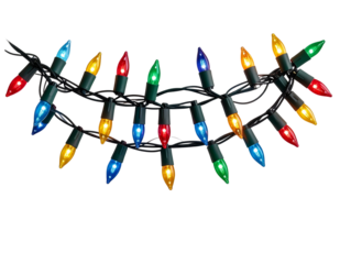 String of Multicolor Christmas Lights Curved in a Loop, Transparent Background