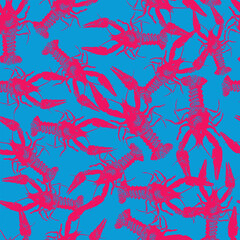 Marine crayfish colorful seamless pattern. Vector crayfish pattern seamless. Sea red animal with claws on blue background. Set crabs and lobsters with patterns for you design.