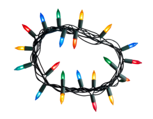 String of Multicolor Christmas Lights Curved in a Loop, Transparent Background