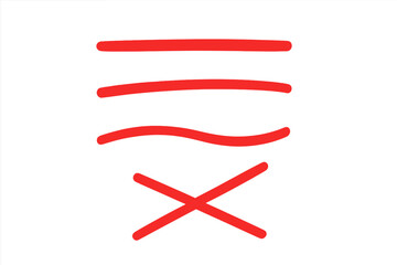 Red line marker set for highlighting text. Hand drawn underline and cross out strokes. Vector doodle scribble for emphasis and correction. Grunge brush design elements.