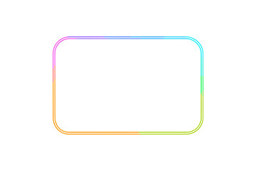 Fototapeta premium Neon rectangle frame with rounded corners. Colorful glowing illuminate light border. Abstract retro led lamp tube on transparent background. Vector gradient line design.