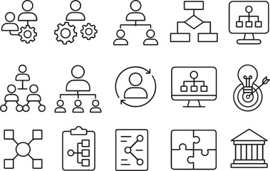 Business Architecture Line Icons Strategy, Process, Structure, Governance, Transformation, Workflow Symbols