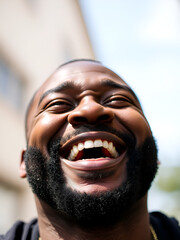 Close Up Portrait of a Happy Black Man Laughing