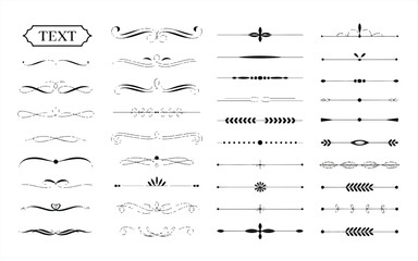 A collection of classic ornamental text dividers and calligraphic flourishes on a white background.