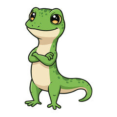 Fototapeta premium Smiling Cartoon Gecko with Arms Crossed
