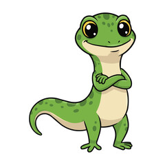 Naklejka premium Cute Cartoon Lizard with Arms Crossed Smiling