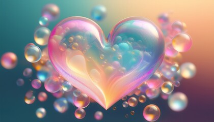 abstract heart shape made of colorful soap bubbles with soft pastel shades and a smooth glossy surface artistic and modern design