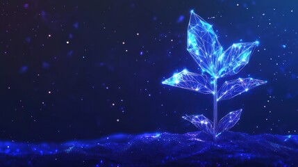 Futuristic digital plant growth on sparkling abstract background symbolizing innovation