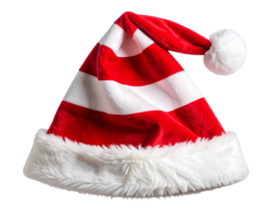 Santa Hat with Candy Cane Pattern and Soft Shadows, Top View, Transparent Background