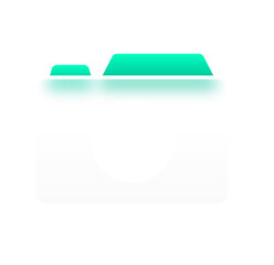 Modern Teal and White Camera Folder Icon: Clean, Minimalist Design for Digital Applications.
