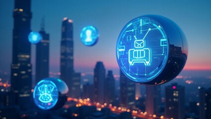 Futuristic Smart City with Glowing Spheres and Modern Technology Concept